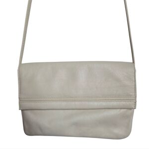 Coletta White Genuine Leather Vintage Purse Shoulder Bag Foldover Closure